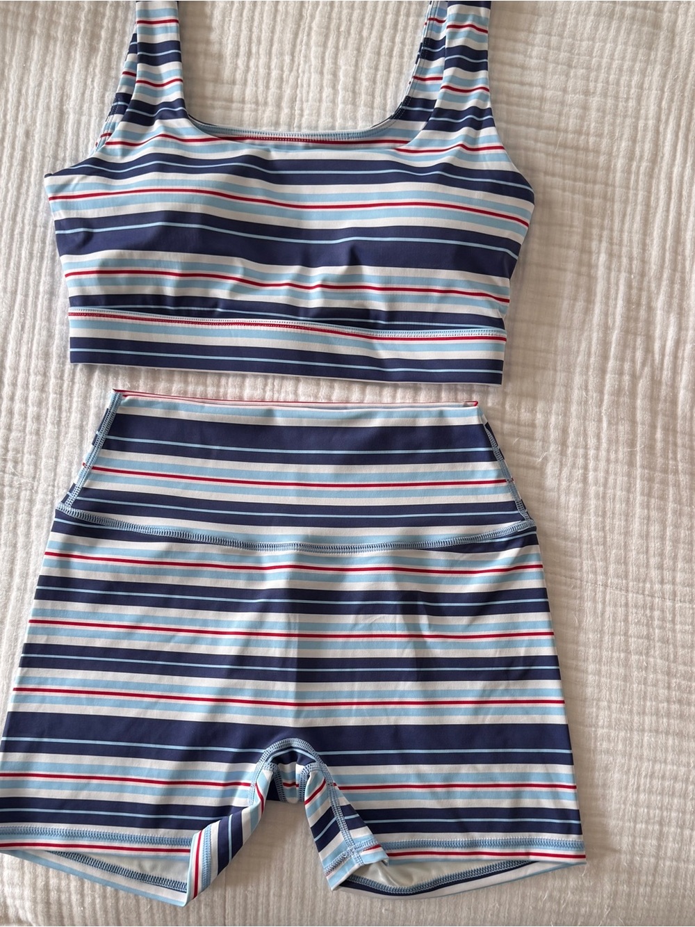 Shop Fancy Striped Activewear Set Medium Sports Bra & Biker Shorts NEW
